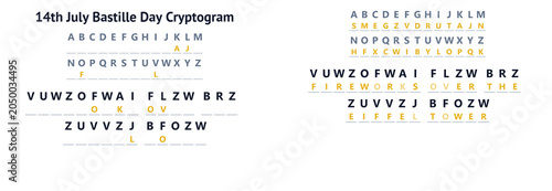 Cuadro en lienzo Bastille Day Cryptogram Logic Game Substitution Cipher Worksheet For Classroom T