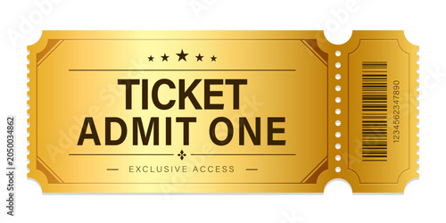 Luxury gold ticket for cinema and coupon template vector isolated.