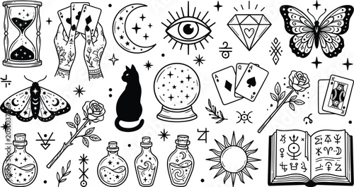 Bild auf Leinwand “Magical mystical vector illustration of occult symbols including moon, eye, cry