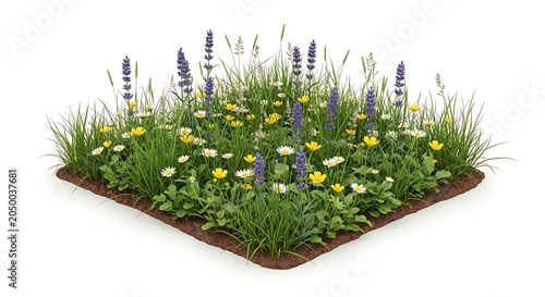 Vibrant wildflowers in a garden bed.