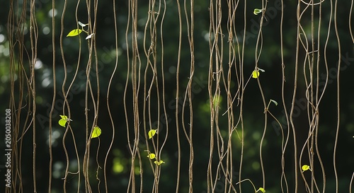 Vines with small green leaves growing.