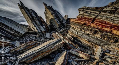 Weathered wooden planks in a pile.