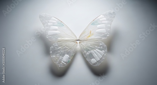 White Butterfly on Gray Background Closeup.
