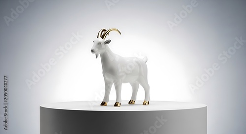 White goat figurine on pedestal base.