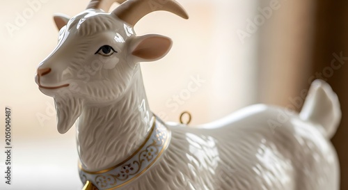 White Goat Ornament Closeup Profile View.