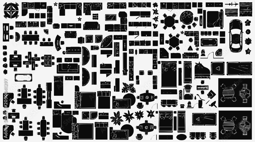 Fototapeta premium Furniture icons, home decor silhouettes, interior design elements, lifestyle symbols, sofa designs - A Comprehensive Collection of Abstract Vector