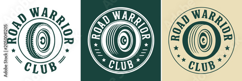 Schilderij op canvas Three circular road warrior club tire emblems with vintage style