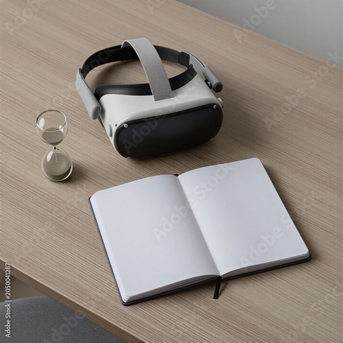 Minimalist executive function therapy desk with vr headset and