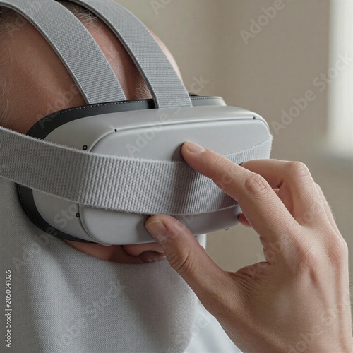 Patient adjusting a medical virtual reality headset