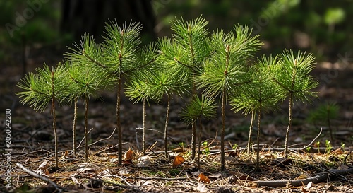 Young pine trees in forest nursery.