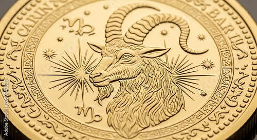 Zodiac Capricorn Gold Coin Horoscope Symbol.