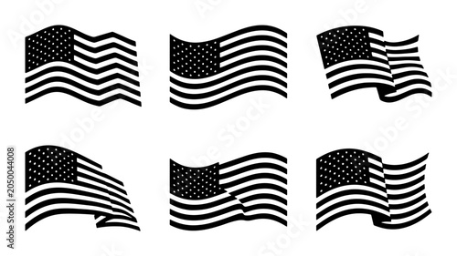 Foto American Flag Vector Icons: Six Waving US Flag Illustrations, Patriotic Symbols,