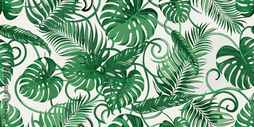 Slika na platnu Tropical leaf pattern a vibrant green vector illustration on a white background