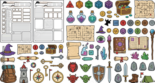 Photography Tabletop roleplaying game asset vector collection with fantasy rpg character she