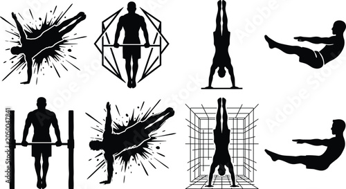 Фотография Set of street workout and calisthenics athlete silhouettes performing bodyweight