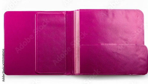 old fuchsia pink open empty paper folder top view isolated