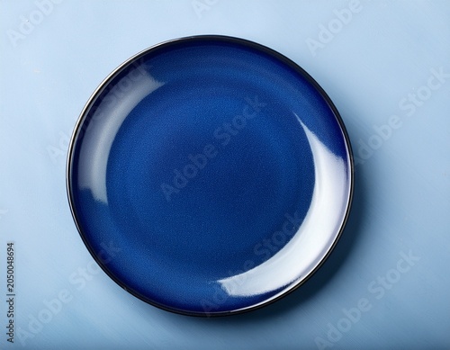 navy blue porcelain round plate top view