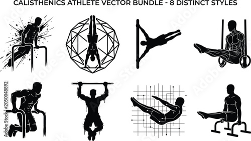 Bilde på lerret Calisthenics athlete vector bundle featuring eight distinct silhouette styles of