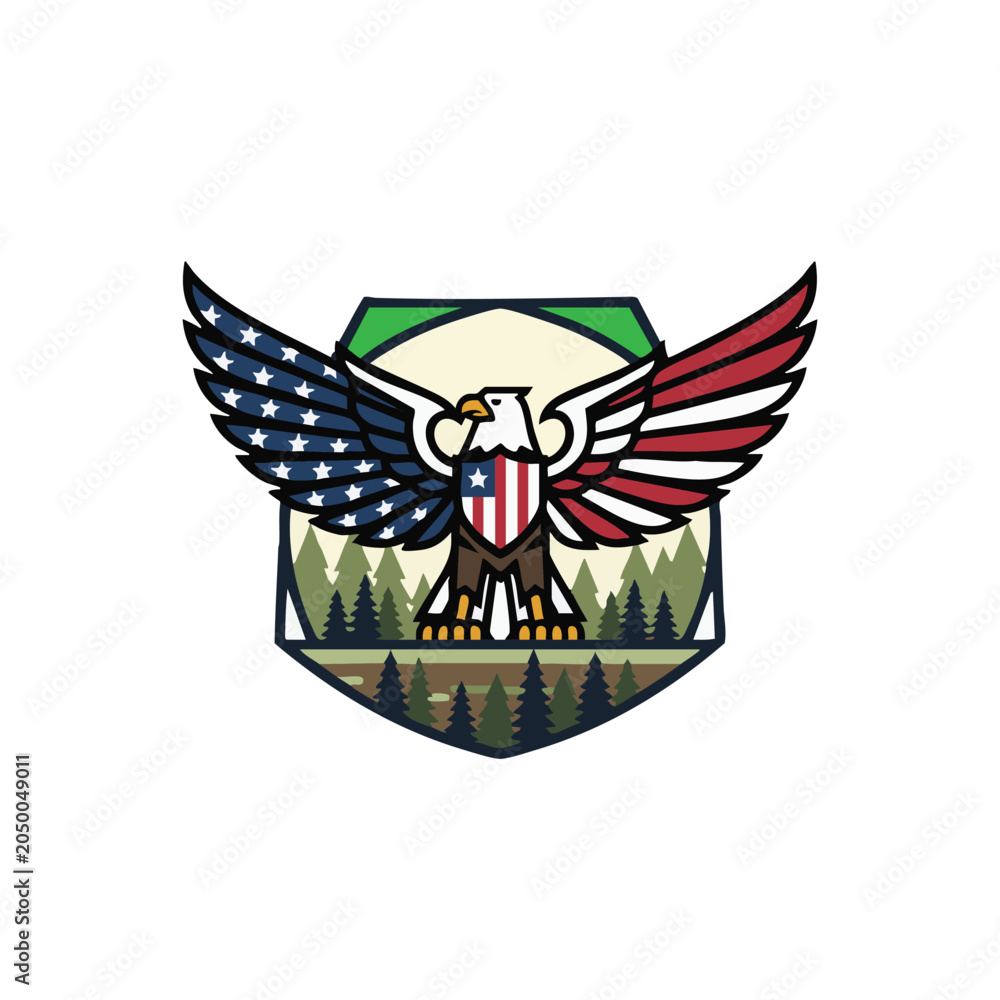 Fototapeta premium American eagle with flag wings and shield emblem resource.