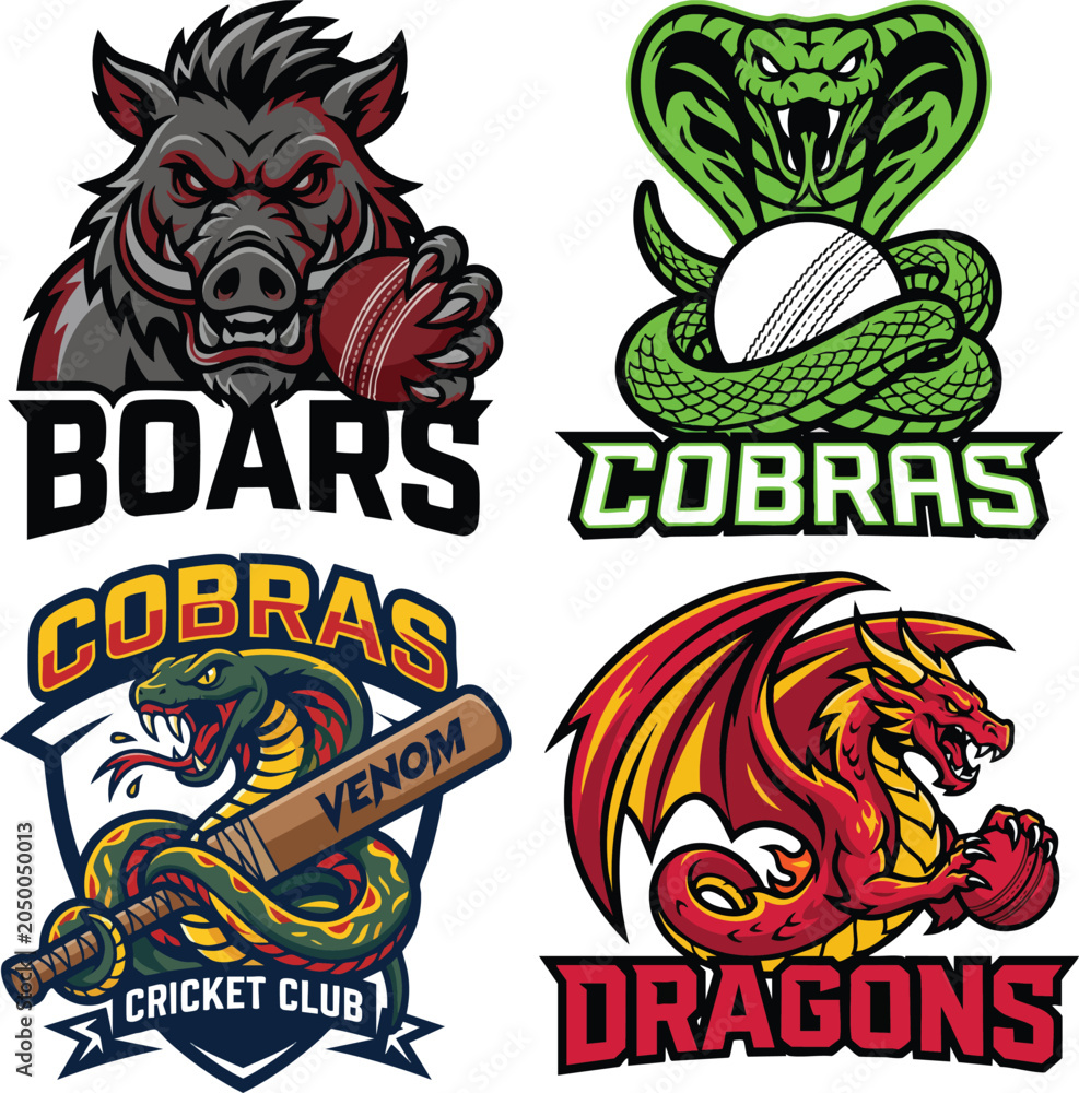 Fototapeta premium Aggressive sports mascots boar cobra and dragon vector illustrations for teams