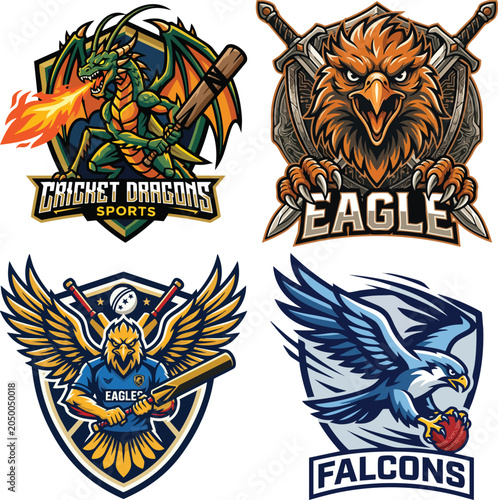 Cricket team logos featuring eagles dragons and falcons