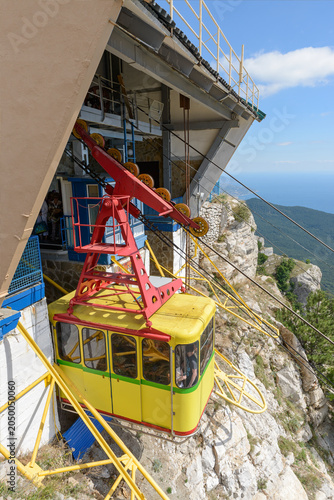 Closeup view of cableway upper station on Ai-Petri mountain, Crimea.