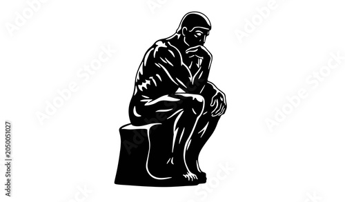 Fotografie Thinker Statue Silhouette Contemplation and Philosophy Vector Illustration