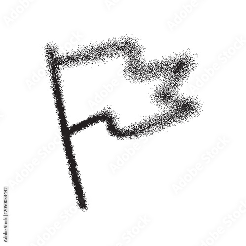 Black vector flag icon. Hand drawn graffiti style pennant symbol with spray paint effect and aerosol painting texture — pennon sign
