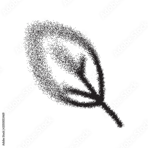 Black vector leaf icon. Hand drawn graffiti style tealeaf symbol with spray paint effect and aerosol painting texture — environmental friendly sign, organic product logo