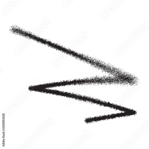Black vector zigzag icon. Hand drawn graffiti style crankle symbol with spray paint effect and aerosol painting texture — line screw sign