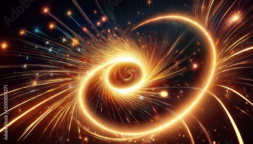 sparkler lights exploding in a spiral shape on a black background