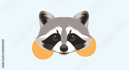 фотографія Close-up illustration of a raccoon face with its characteristic black mask and pointy ears over orange circular elements