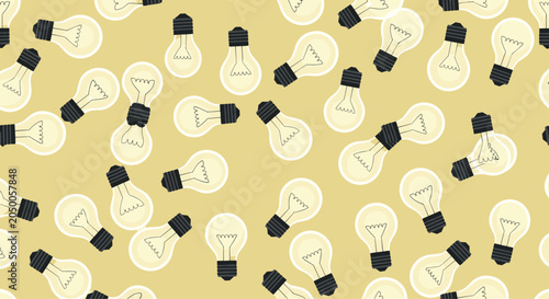 Seamless pattern with glowing yellow lightbulbs scattered on a light tan background, symbolizing ideas and innovation.