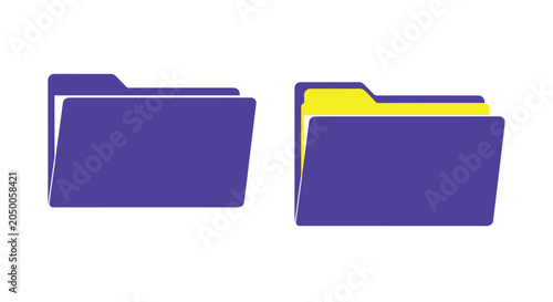 Pair of purple office file folders used for data organization with one folder containing visible yellow paper documents.