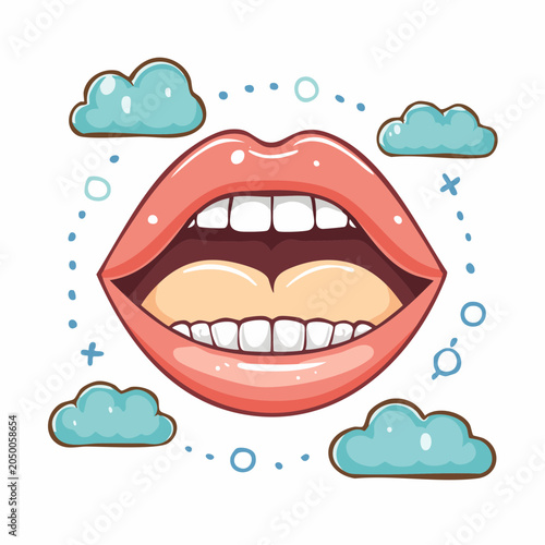 Open Mouth with Clouds and Bubbles