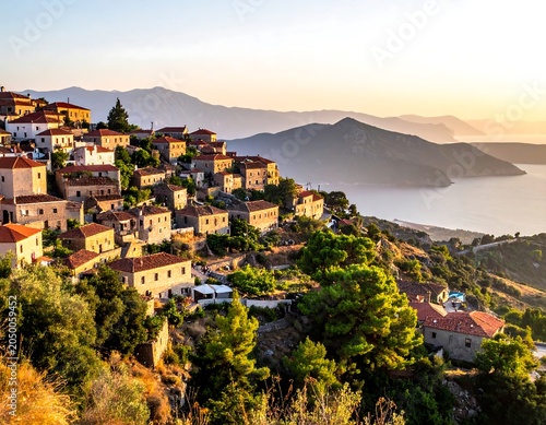 Greece Village at Sunset.