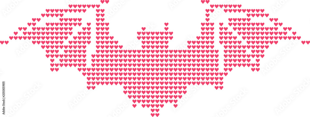 Fototapeta premium Bat made of red heart shapes in flight