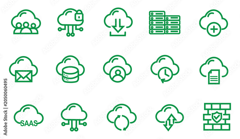 Obraz premium Cloud Computing icon set. Editable line icons. Vector illustration.
