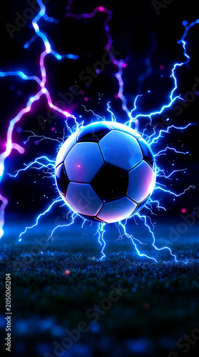 Football and World Cup Concept soccer ball hitting goal net in stadium lights