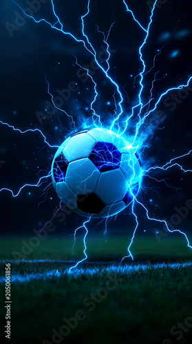  Football and World Cup Concept soccer ball hitting goal net in stadium lights
