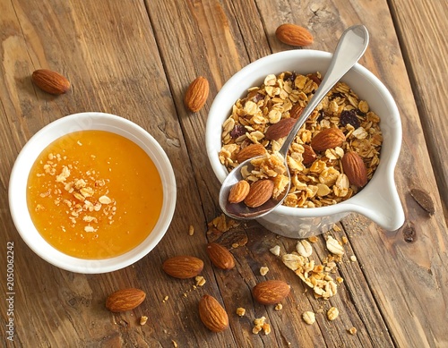 Granola with almonds with honey.