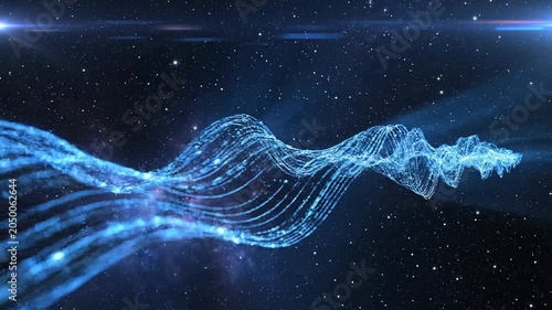 Abstract Blue Energy Wave Flowing Through Cosmic Star Field.