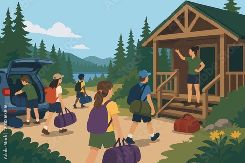 Summer Camp Cabin Arrival Scene