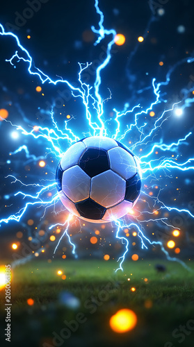  Football and World Cup Concept soccer ball hitting goal net in stadium lights