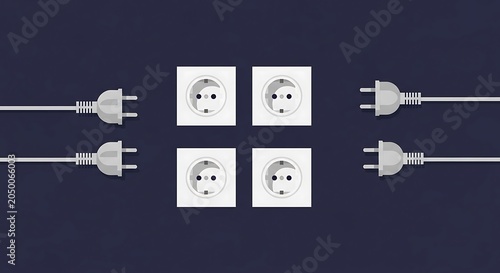 Four electrical outlets with disconnected plugs on dark background