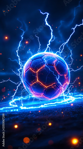  Football and World Cup Concept soccer ball hitting goal net in stadium lights