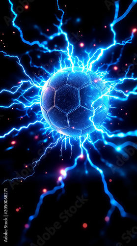  Football and World Cup Concept soccer ball hitting goal net in stadium lights