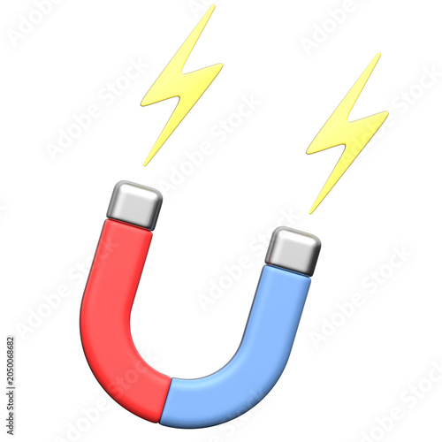 Horseshoe Magnet with Yellow Lightning Bolt Fields 3d Icon