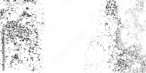 Schilderij op canvas Abstract black and white grunge texture, distressed pattern, dark overlay on a light backdrop, imperfections, scratchy marks, scattered dots, and noise, conveying a sense of decay or artistic grit