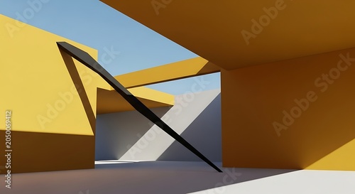 Geometric yellow architectural structure with diagonal black beam
